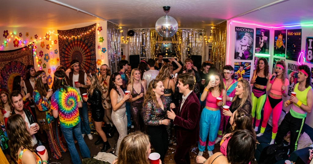 Studentenkamer feest met themafeest voor studenten door de jaren heen