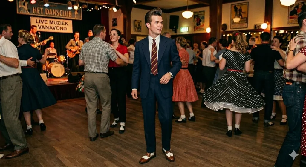 Afbeelding van een man gekleed in een losser pak. 