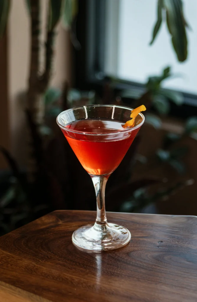 Manhattan cocktail in martini glas, jaren 60 stijl
