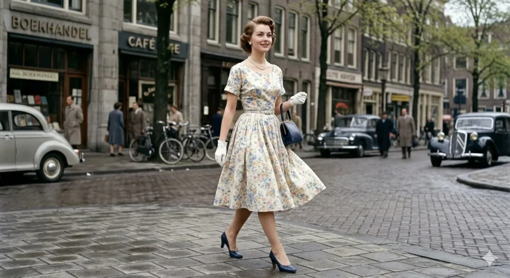 Afbeelding van een vrouw gekleed in een jurk.