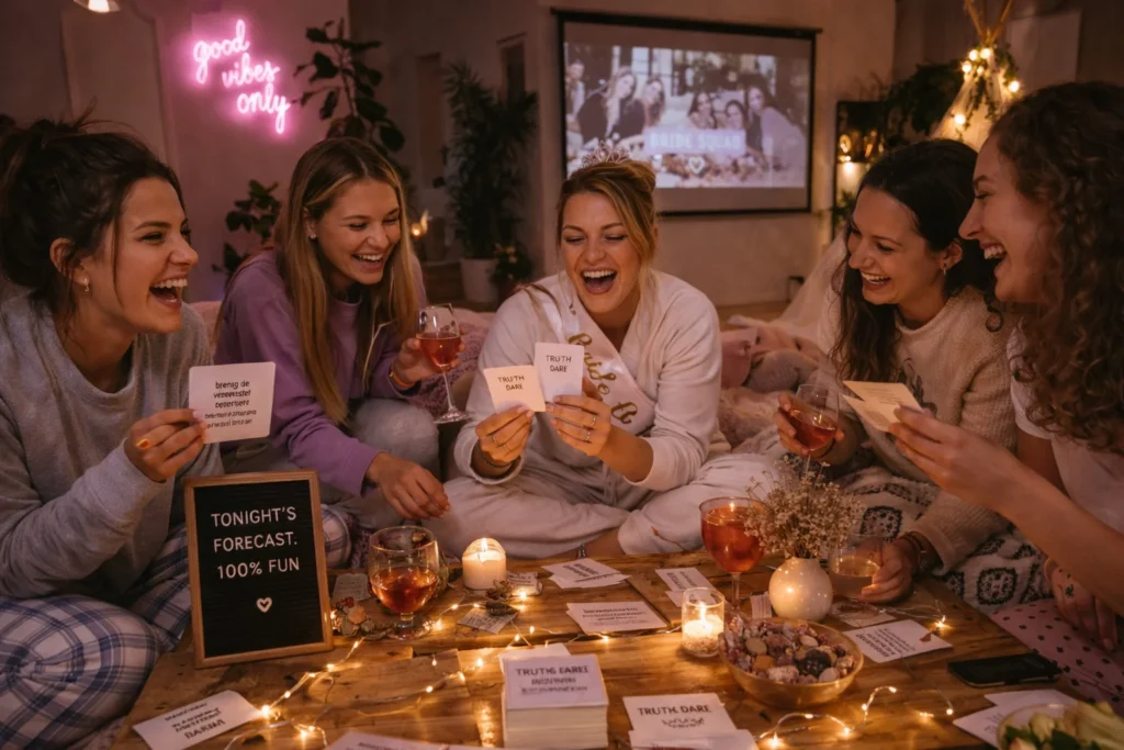 Vrijgezellenfeest thuis met spelletjes en truth or dare activiteit